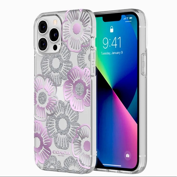 COACH Protective Case for iPhone 13/12 Pro Max MagSafe Tea Rose Ice Purple NEW - Picture 2 of 7